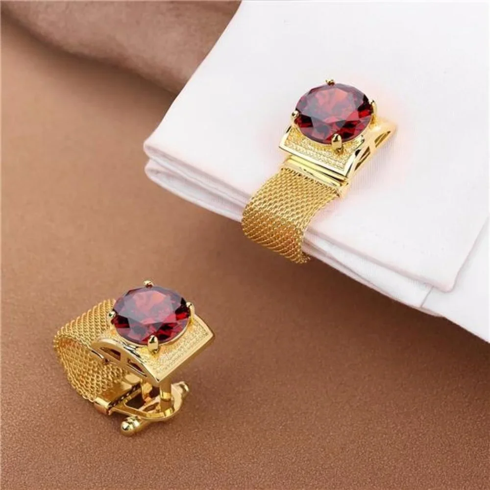 Men's Birthstone Gold Tone Cufflinks with Chain Shirt